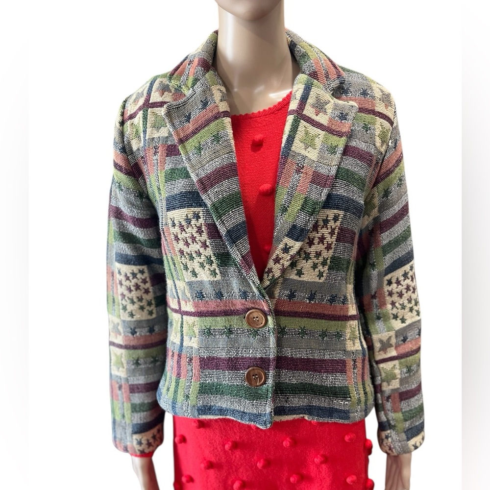 Tapestry style New identity southwestern patriotic cropped jacket-MP - Picture 6 of 11